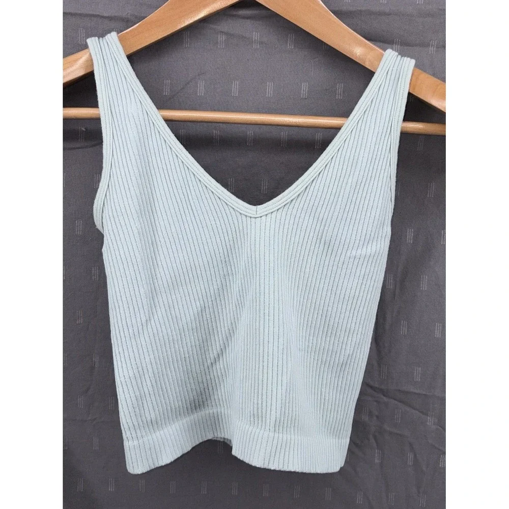 Intimately Free People FP Solid Rib Brami Crop Top‎ Tank Green V Neck XS/S